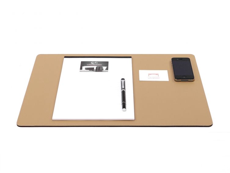 Sous-main de bureau - en cuir beige - 50x34 cm