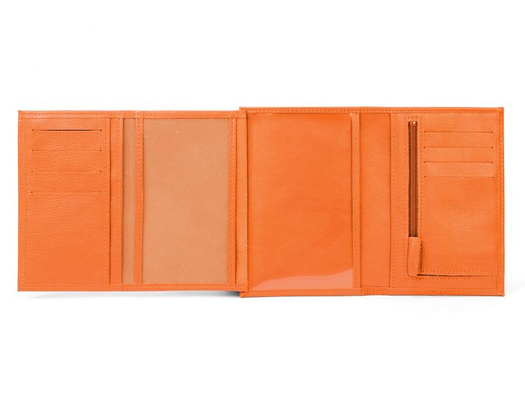 Portefeuille en cuir, à  4 volets - orange - 220