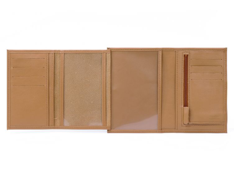 Portefeuille en cuir, à  4 volets - caramel - 220