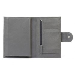 Portefeuille en cuir avec patte de fermeture - gris - 320