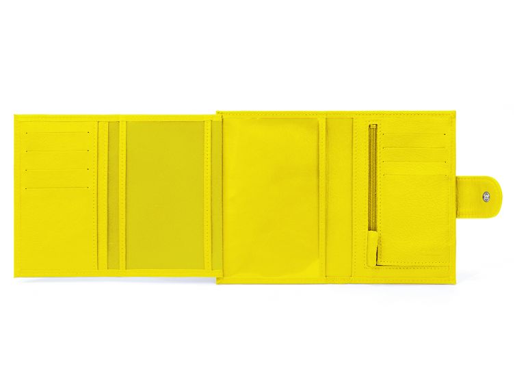 Portefeuille en cuir avec patte de fermeture - jaune - 320