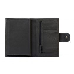 Portefeuille en cuir avec patte de fermeture - noir - 320
