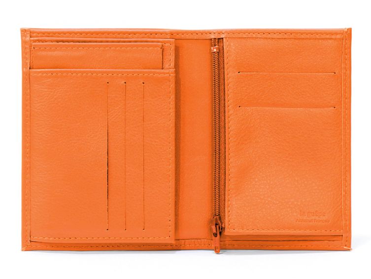 Portefeuille en cuir, à  3 volets - orange - 582