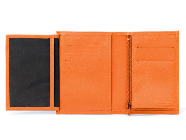 Portefeuille en cuir, à  3 volets - orange - 582