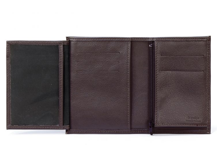 Portefeuille en cuir, à  3 volets - marron - 582