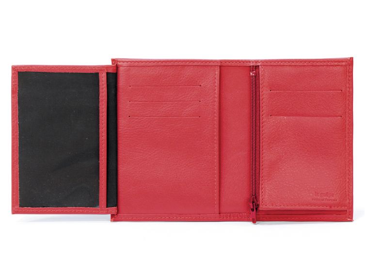 Portefeuille en cuir, à  3 volets - rouge - 582