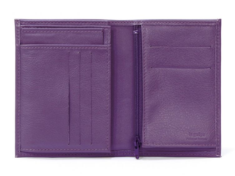 Portefeuille en cuir, à  3 volets - violet - 582