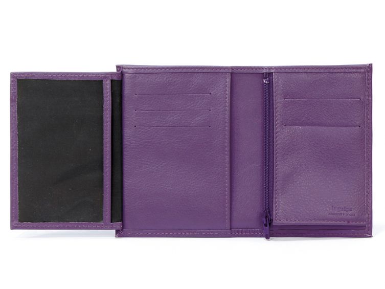 Portefeuille en cuir, à  3 volets - violet - 582