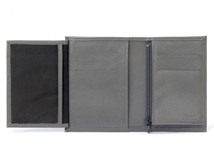 Portefeuille en cuir, à  3 volets - gris - 582