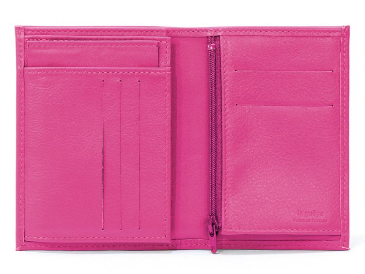 Portefeuille en cuir, à  3 volets - fuchsia - 582