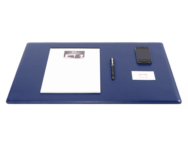 Sous-main cossu de bureau - moyen - en cuir bleu - 60x34 cm