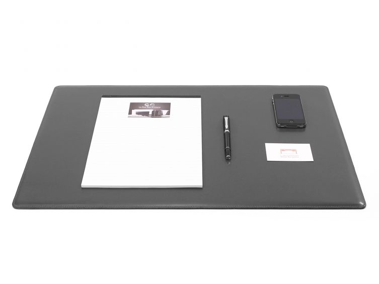 Sous-main cossu de bureau - moyen - en cuir gris - 60x34 cm