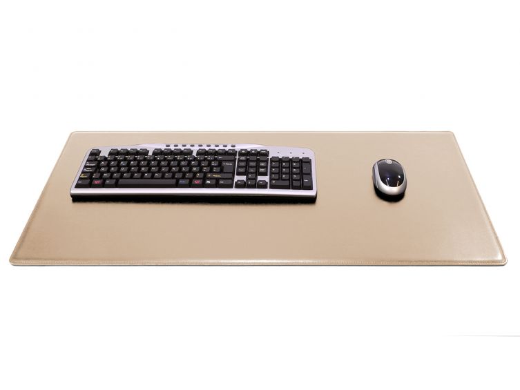 Grand sous-main cossu de bureau - en cuir beige - 80x40 cm