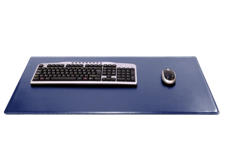 Grand sous-main cossu de bureau - en cuir bleu - 80x40 cm