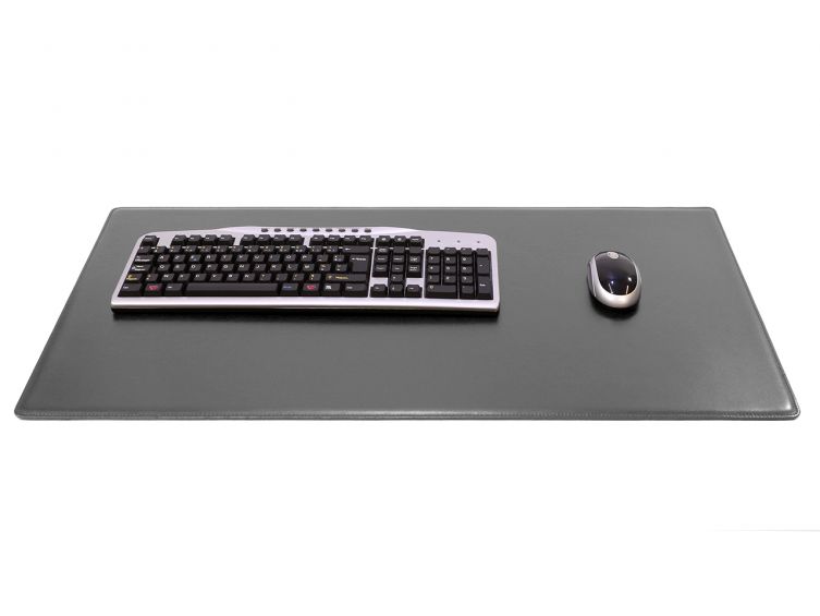 Grand sous-main cossu de bureau - en cuir gris - 80x40 cm