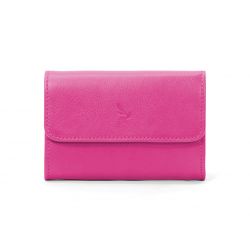 Porte-monnaie à rabat en cuir fuchsia - 004