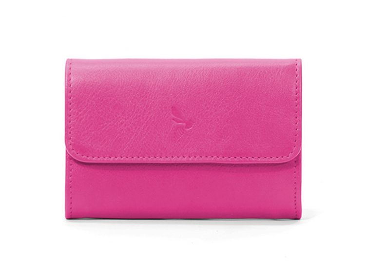 Porte-monnaie à rabat en cuir fuchsia - 004