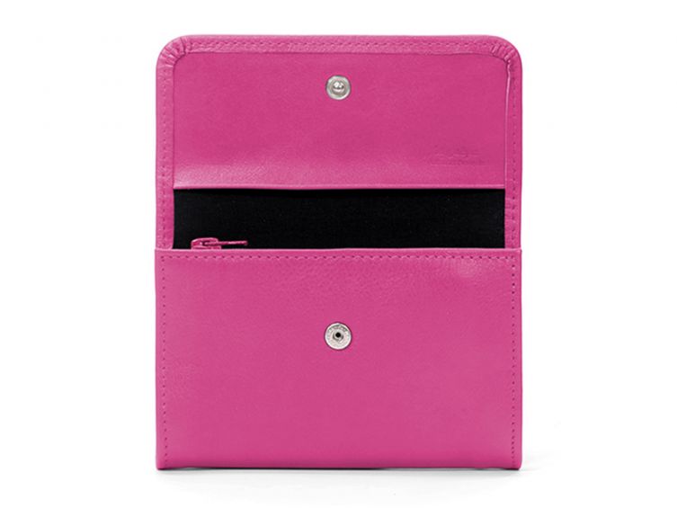 Porte-monnaie à rabat en cuir fuchsia - 004
