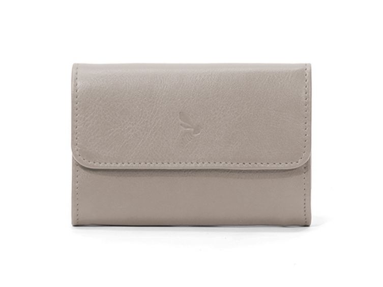 Porte-monnaie à rabat en cuir taupe - 004