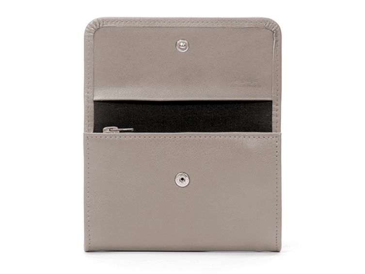Porte-monnaie à rabat en cuir taupe - 004