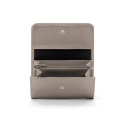 Porte-monnaie à rabat en cuir taupe - 004