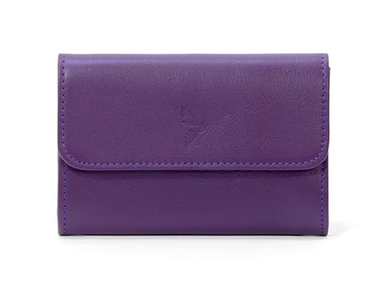Porte-monnaie à rabat en cuir violet - 004