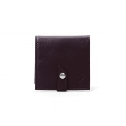 Porte-monnaie carré à rabat en cuir marron - 012