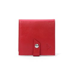Porte-monnaie carré à rabat en cuir rouge - 012