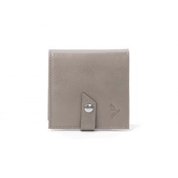 Porte-monnaie carré à rabat en cuir taupe - 012