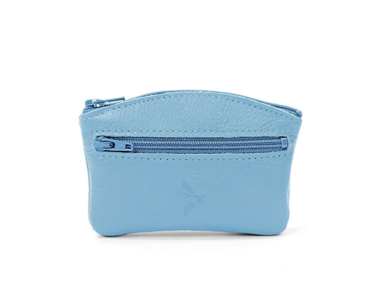Porte-monnaie fermeture zippée en cuir azur - 204