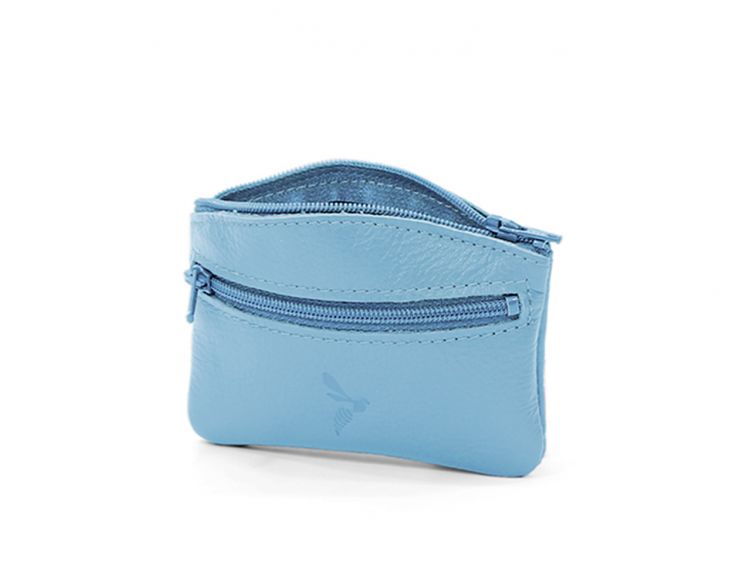 Porte-monnaie fermeture zippée en cuir azur - 204