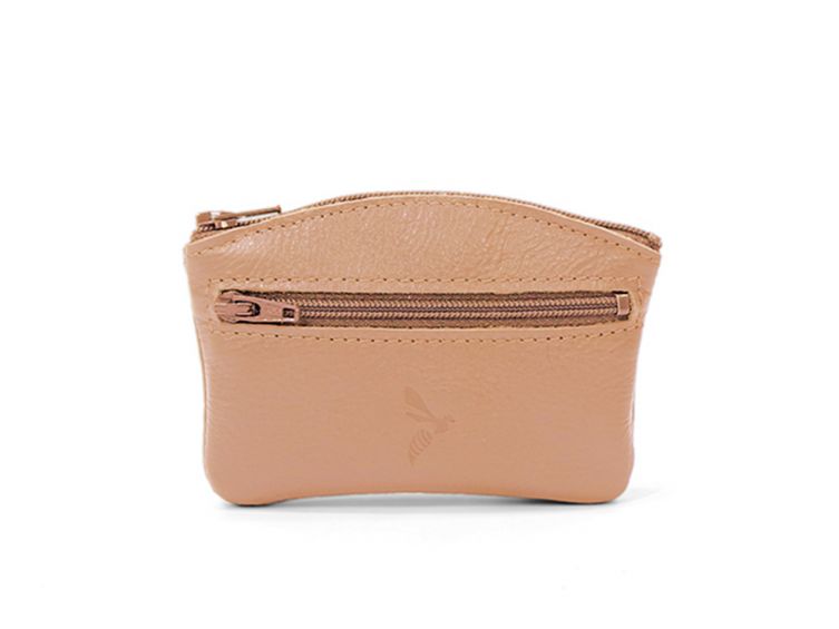Porte-monnaie fermeture zippée en cuir caramel - 204