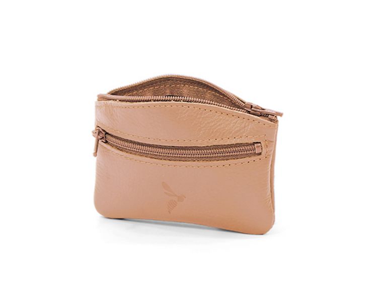 Porte-monnaie fermeture zippée en cuir caramel - 204