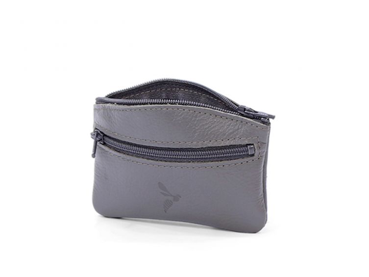 Porte-monnaie fermeture zippée en cuir gris - 204