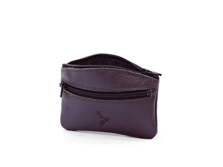 Porte-monnaie fermeture zippée en cuir marron - 204