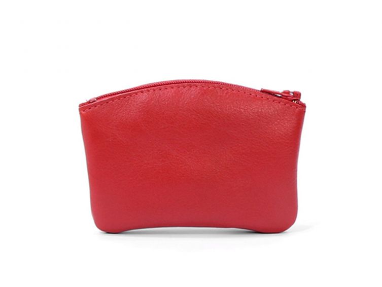 Porte-monnaie fermeture zippée en cuir rouge - 204
