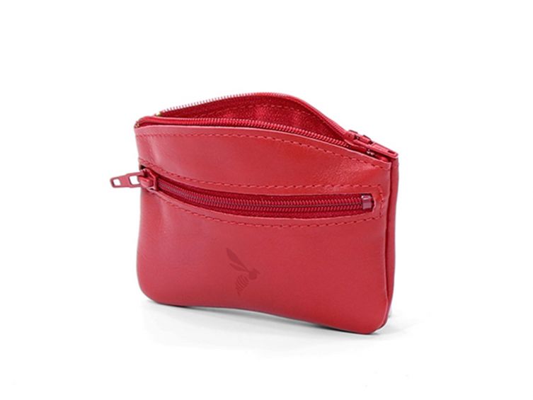 Porte-monnaie fermeture zippée en cuir rouge - 204