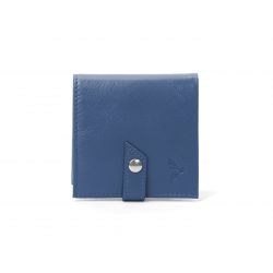 Porte-monnaie carré à rabat en cuir bleu de prusse - 012