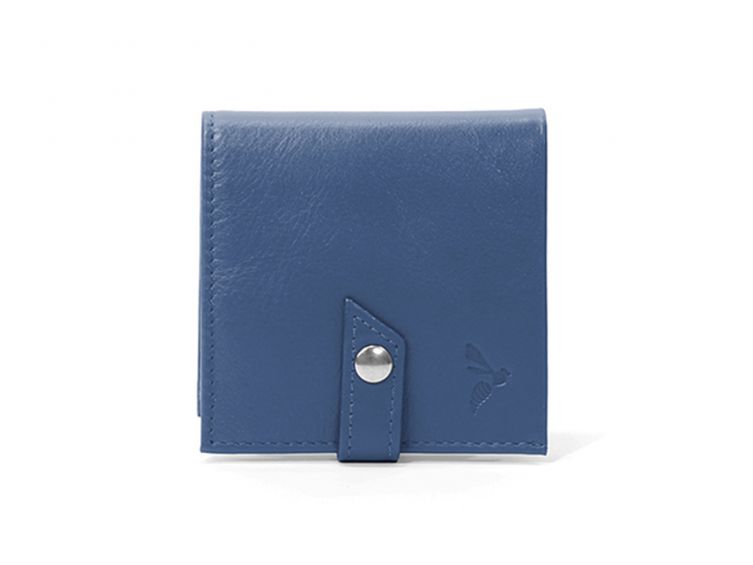 Porte-monnaie carré à rabat en cuir bleu de prusse - 012