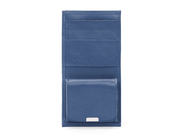 Porte-monnaie carré à rabat en cuir bleu de prusse - 012