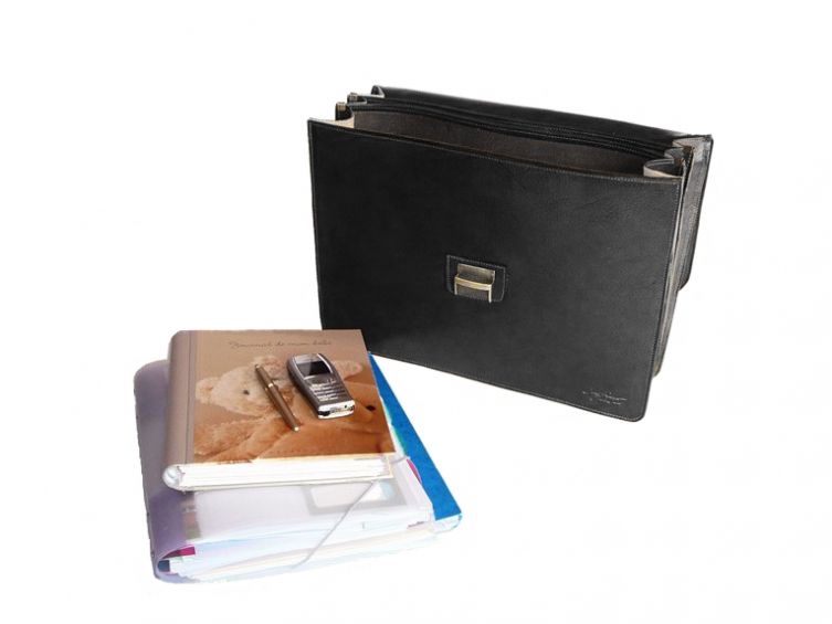 Grand cartable Dominique cuir noir