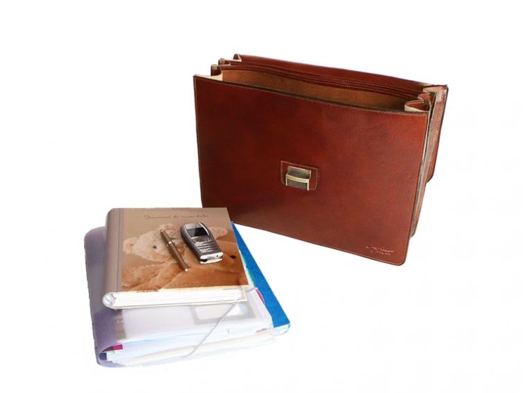 Grand cartable Dominique cuir cognac
