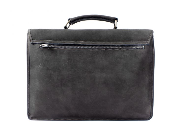 Cartable 1 soufflet en cuir nubuck noir