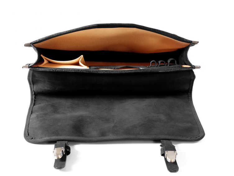 Cartable 1 soufflet en cuir nubuck noir