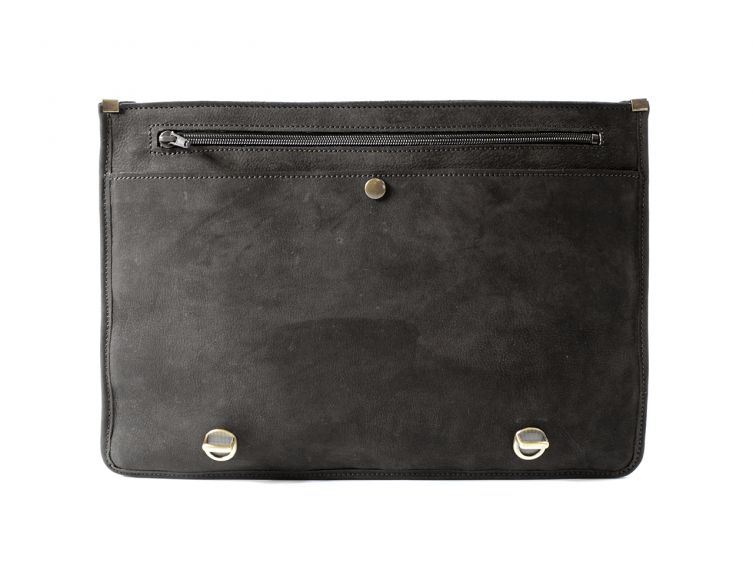 Cartable 1 soufflet en cuir nubuck noir