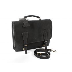 Cartable 1 soufflet en cuir nubuck noir