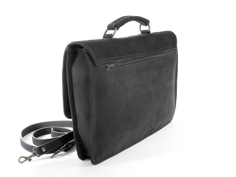 Cartable 1 soufflet en cuir nubuck noir