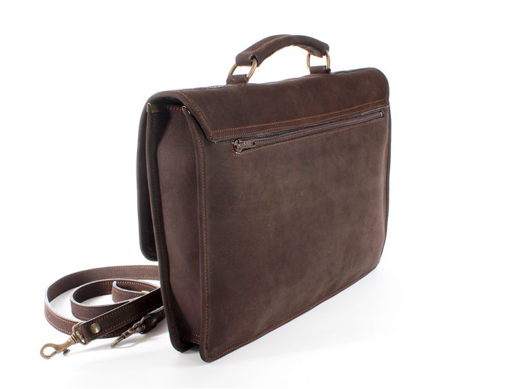 Cartable 1 soufflet en cuir nubuck marron