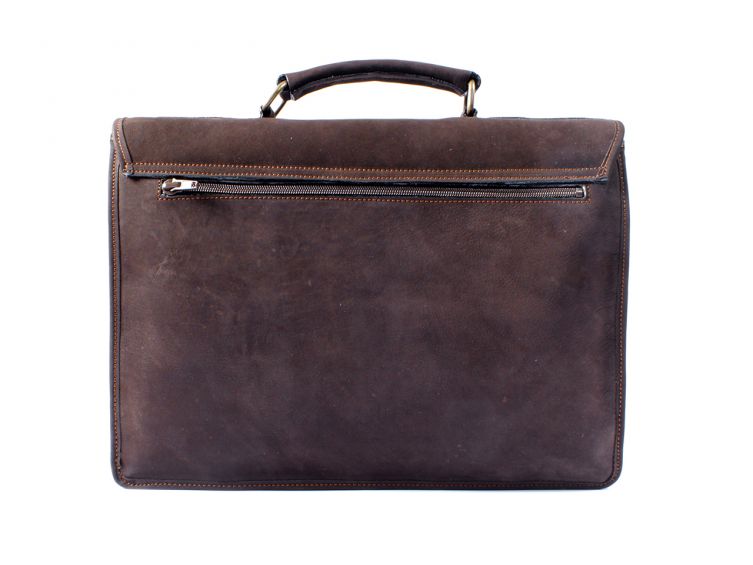 Cartable 1 soufflet en cuir nubuck marron