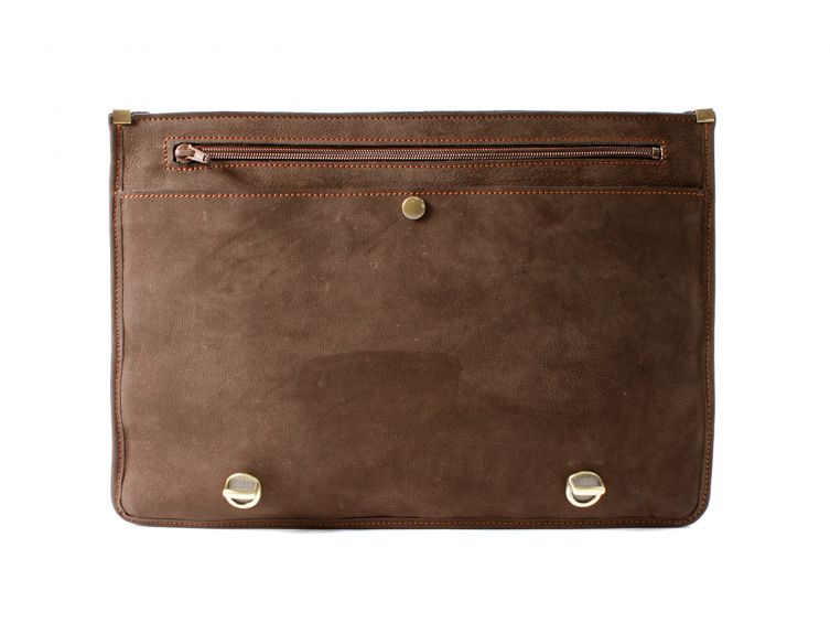 Cartable 1 soufflet en cuir nubuck marron